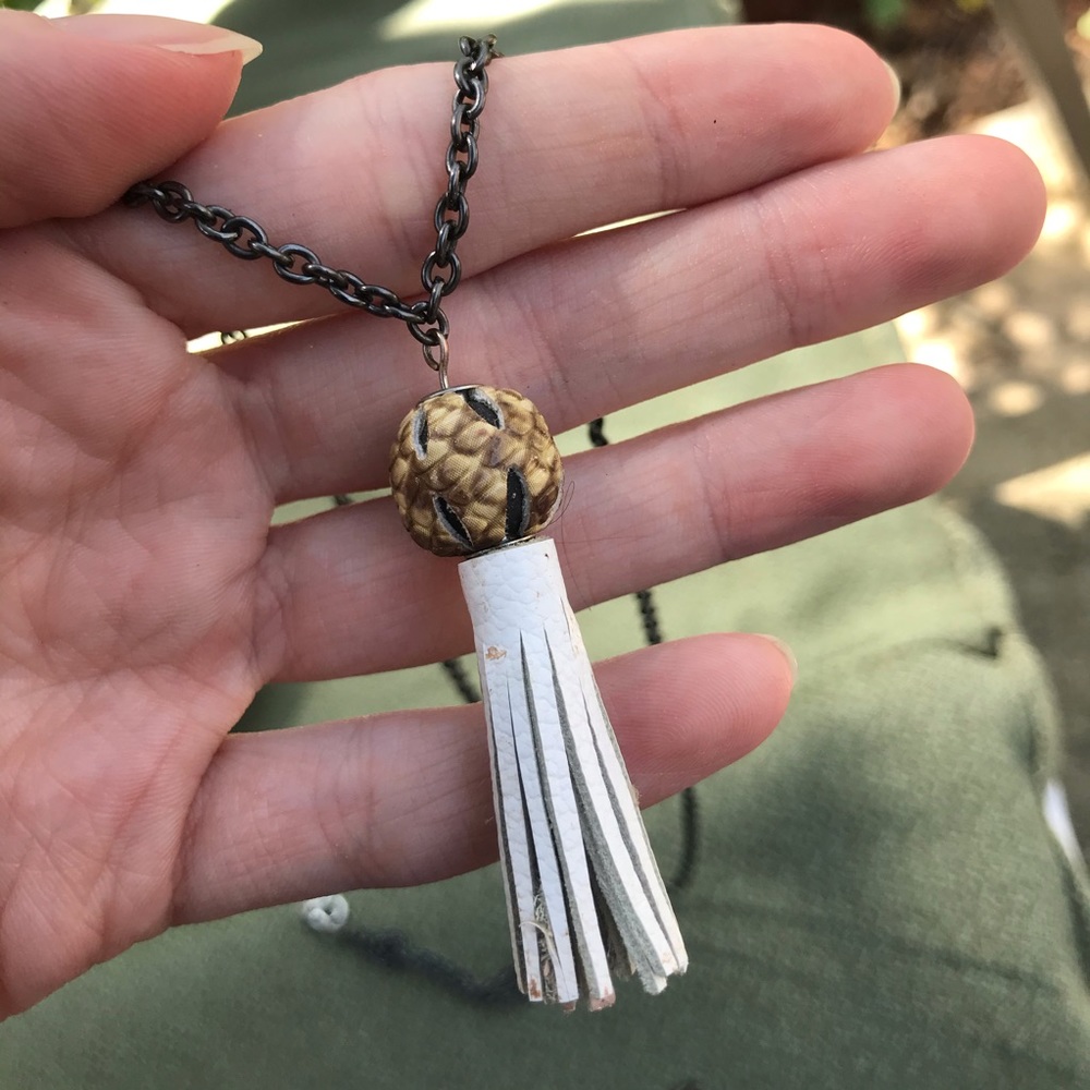 White Leather Tassel Necklace